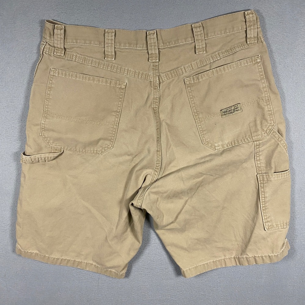 Wrangler Carpenter Shorts Mens 34 Khaki Tan Canvas Utility Workwear 64WC2GK